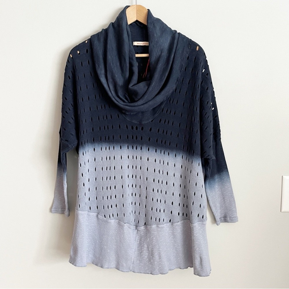 XCVI Wearables Top Blue Ombré Slub Knit Size Small Cowl Neck Tunic NWOT